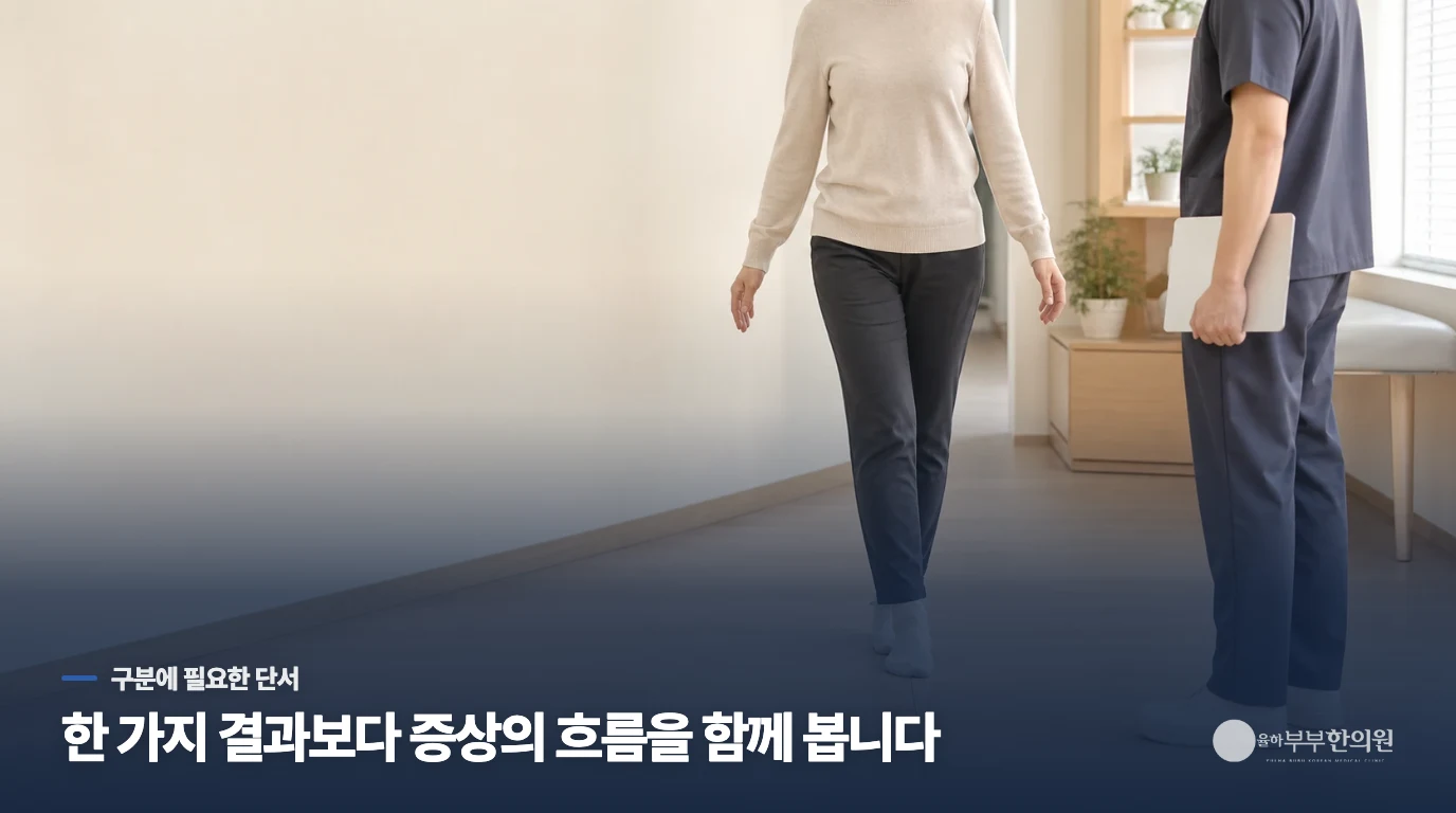 율하부부한의원 의료진의 기록 확인 모습