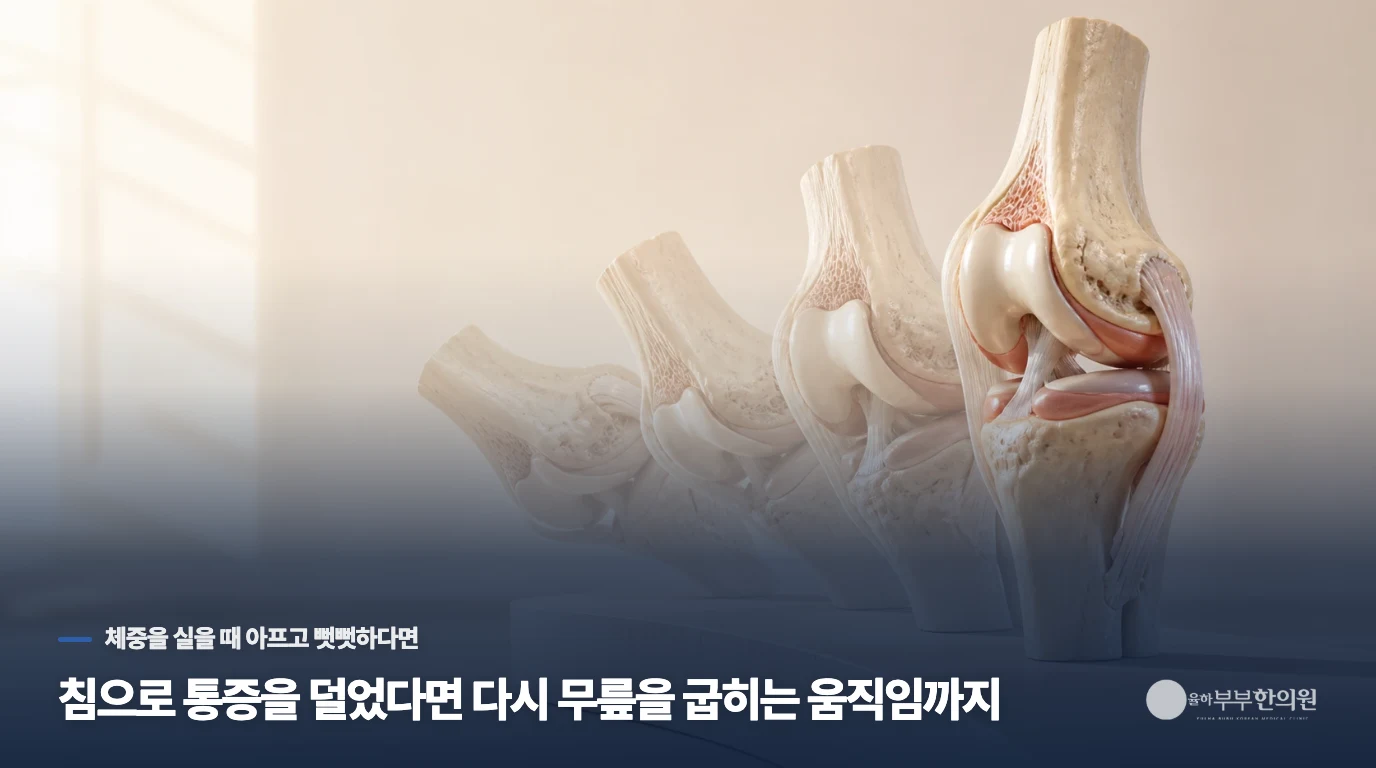 침으로 통증을 덜었다면 다시 무릎을 굽히는 움직임까지