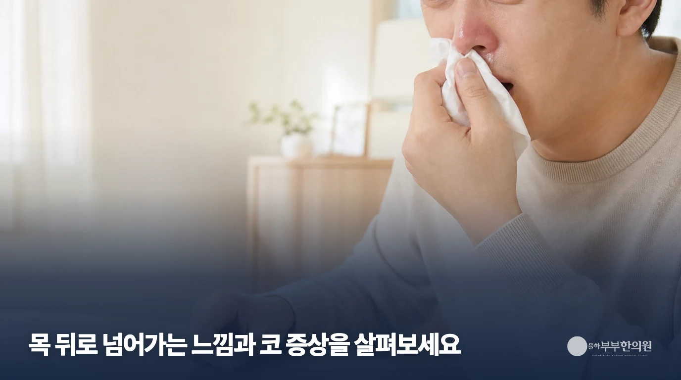 휴지로 코 주변을 닦는 생활 장면